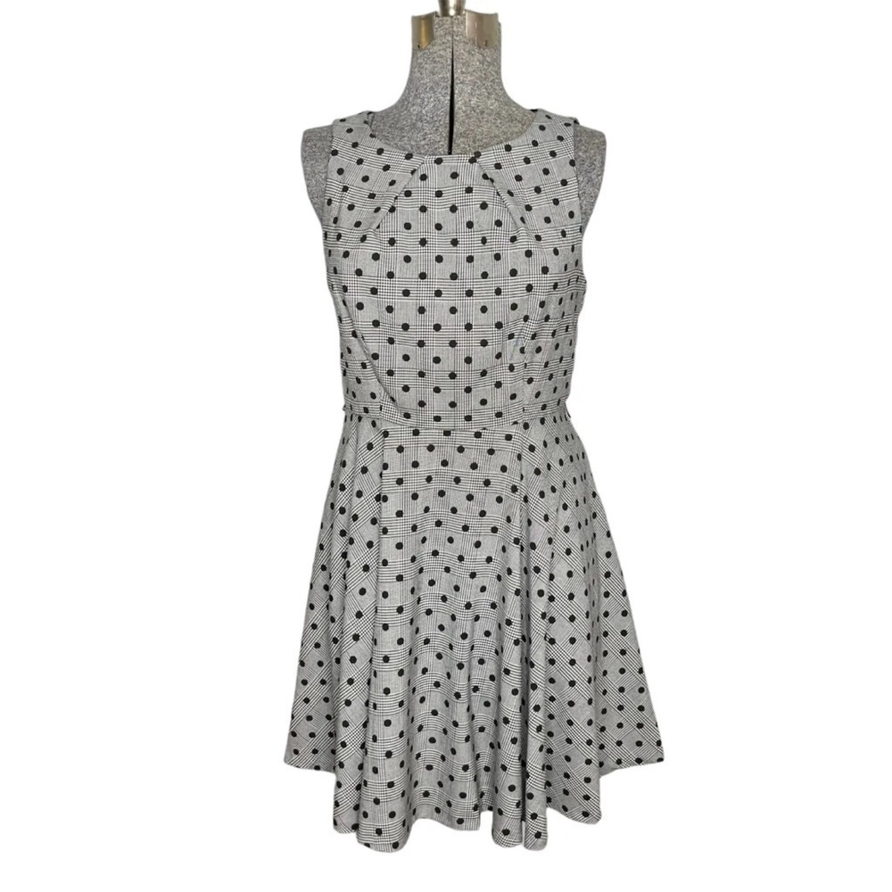 Elle Gray Glen Plaid Polka Dot Houndstooth Fit & Flare Sleeveless Dress